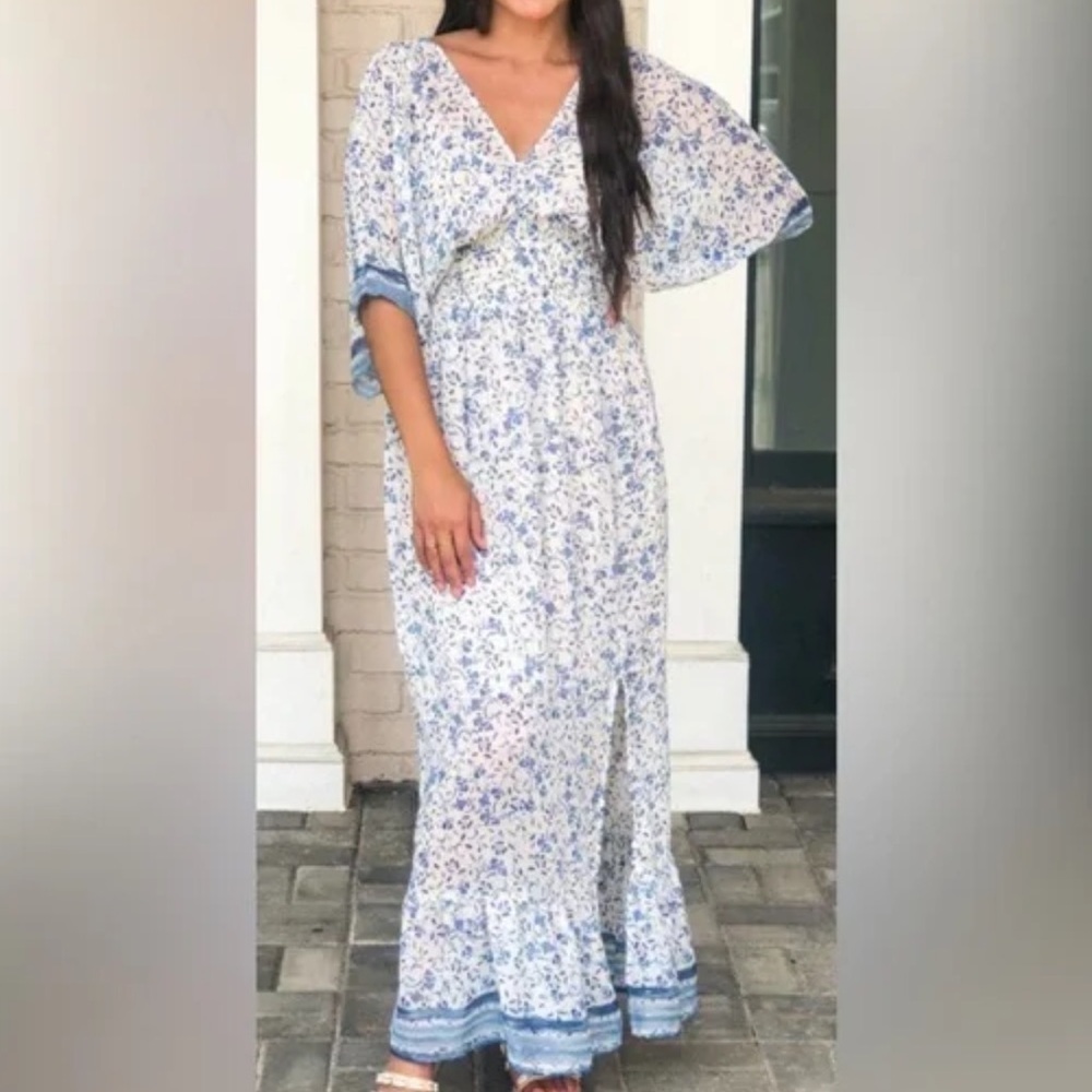 Love Stitch Amelia Island Blue Floral Print Maxi Dress